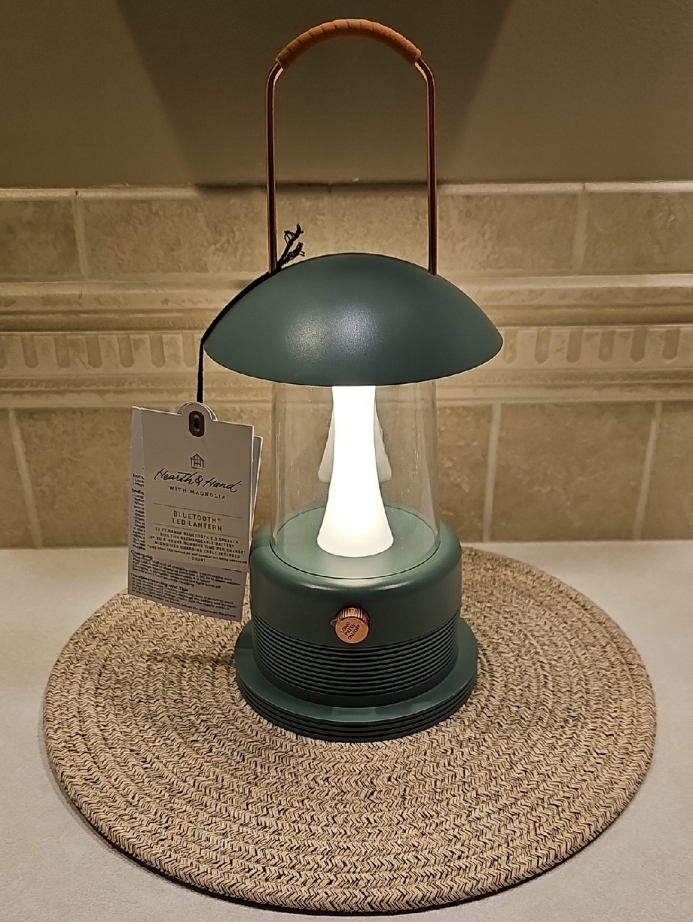 Hearth And Hand Retro Portable Bluetooth Speaker LED Lantern In Sage Green
